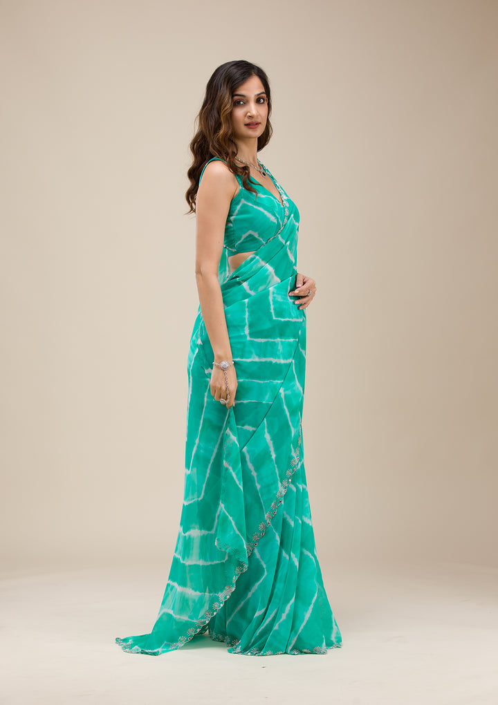 Rama Green Printed Georgette Saree