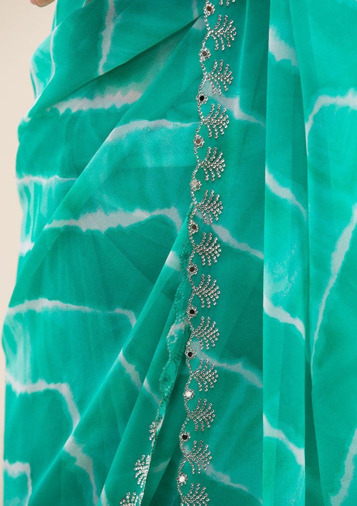 Rama Green Printed Georgette Saree