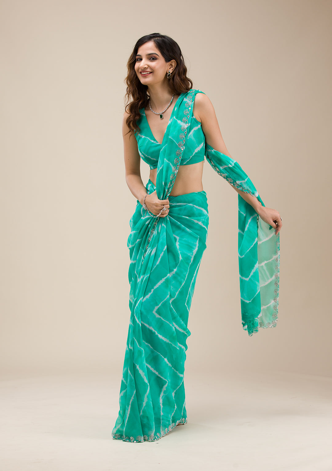 Rama Green Printed Georgette Saree
