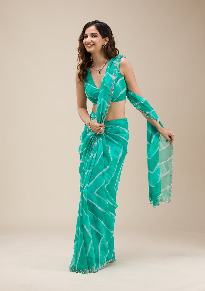 Rama Green Printed Georgette Saree