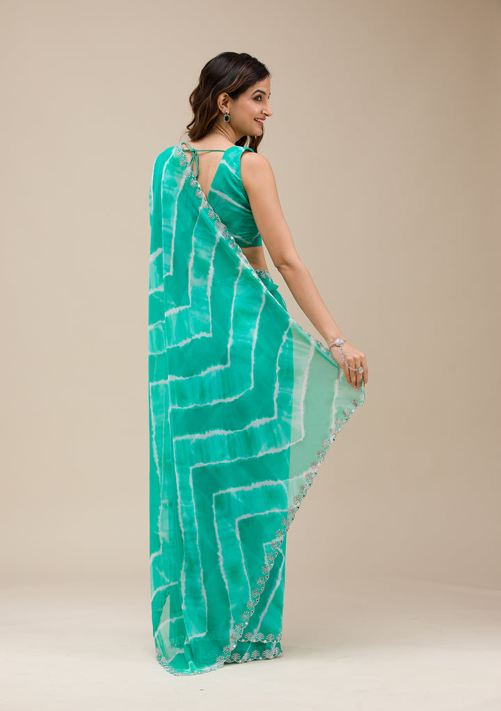 Rama Green Printed Georgette Saree
