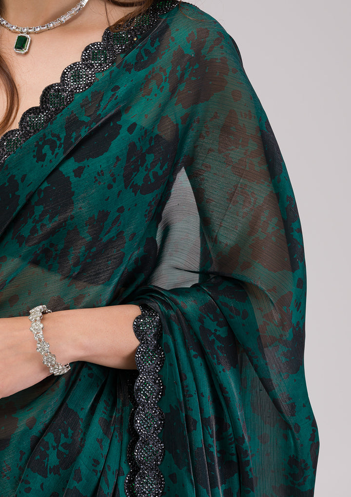 Rama Green Printed Organza Saree