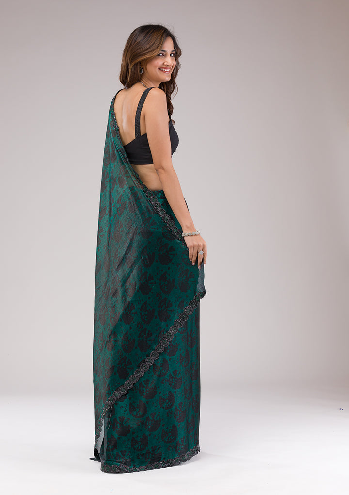Rama Green Printed Organza Saree