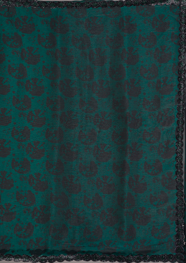 Rama Green Printed Organza Saree