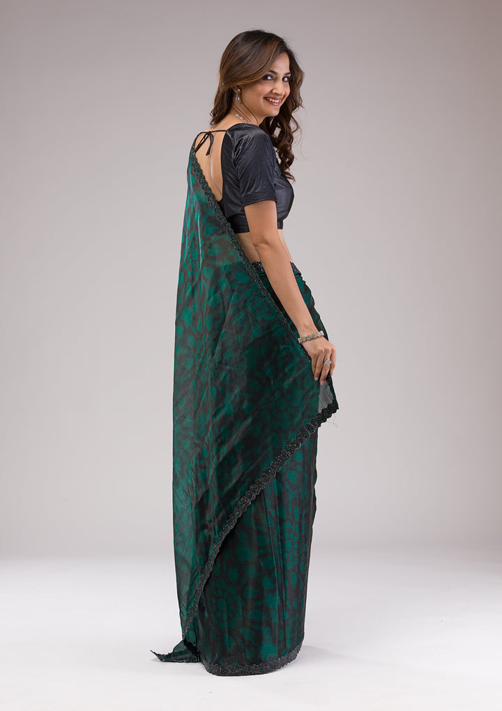Rama Green Printed Organza Saree