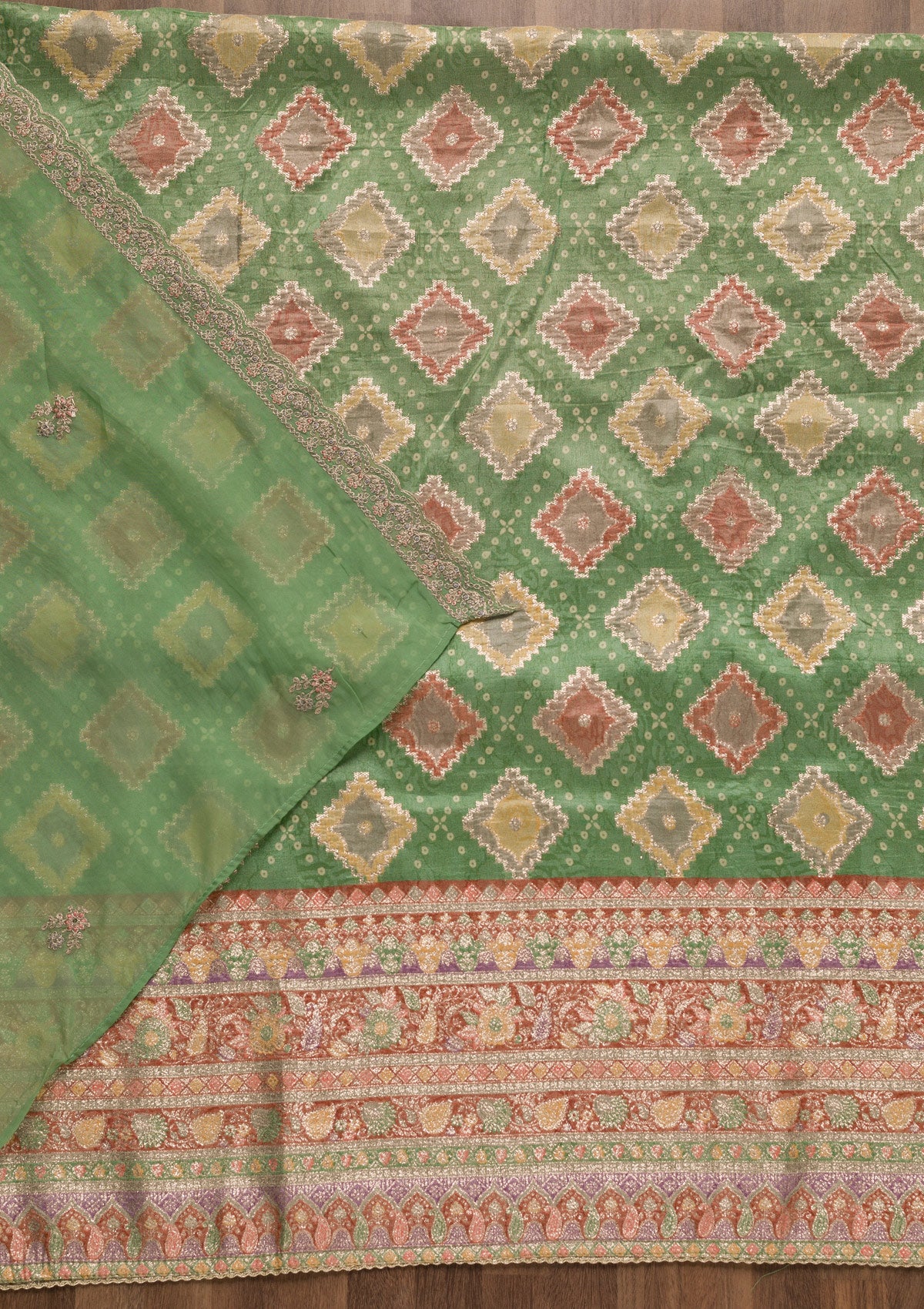 Rama Green Printed Semi Crepe Unstitched Salwar Suit