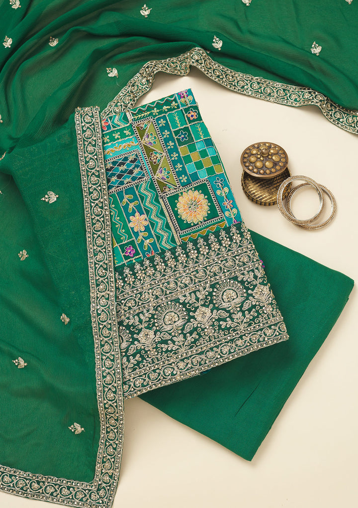 Rama Green Printed Semi Crepe Unstitched Salwar Suit
