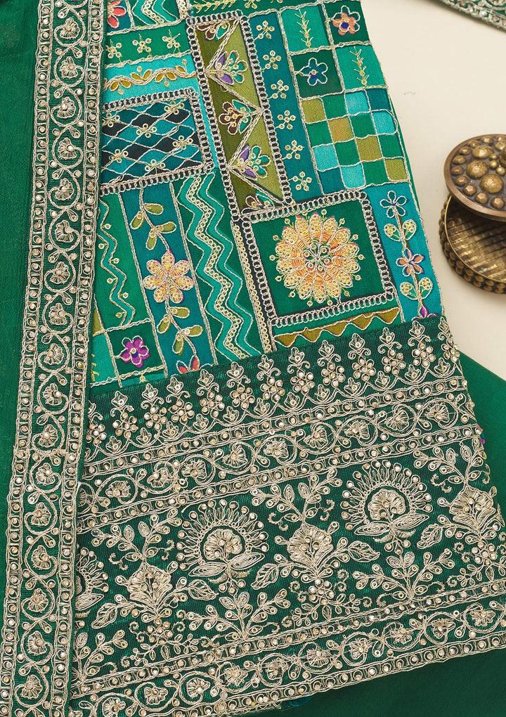 Rama Green Printed Semi Crepe Unstitched Salwar Suit