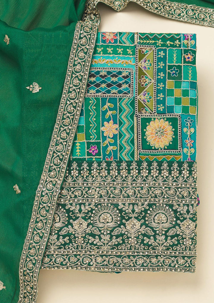 Rama Green Printed Semi Crepe Unstitched Salwar Suit