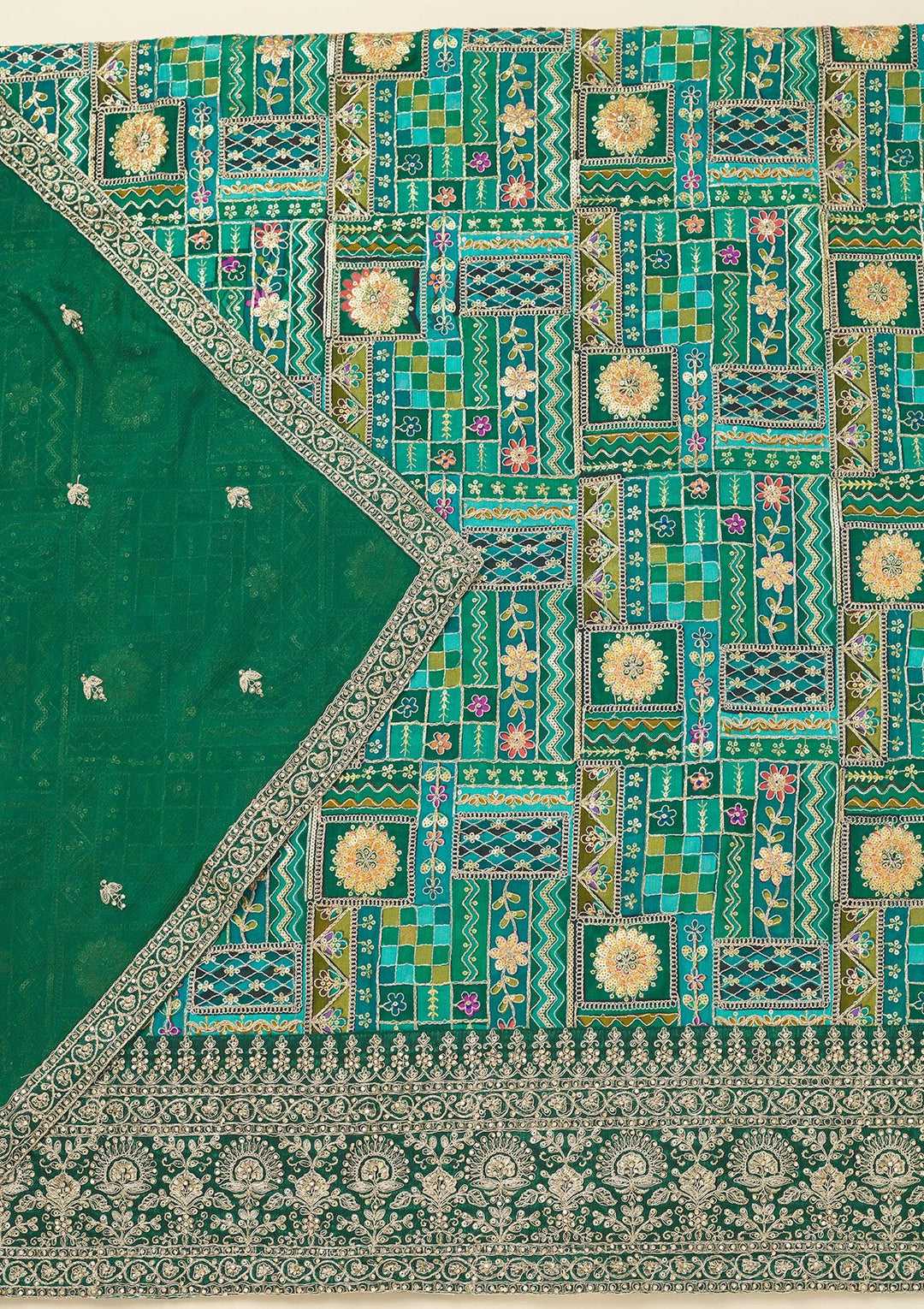 Rama Green Printed Semi Crepe Unstitched Salwar Suit