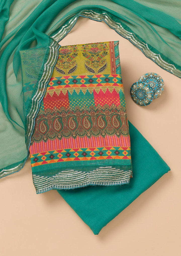 Rama Green Printed Tissue Unstitched Salwar Suit