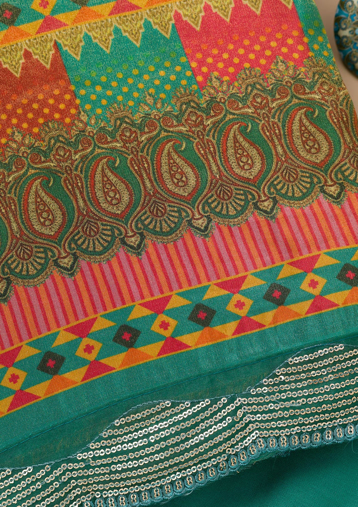 Rama Green Printed Tissue Unstitched Salwar Suit