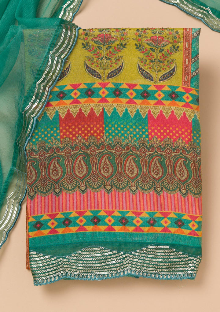 Rama Green Printed Tissue Unstitched Salwar Suit