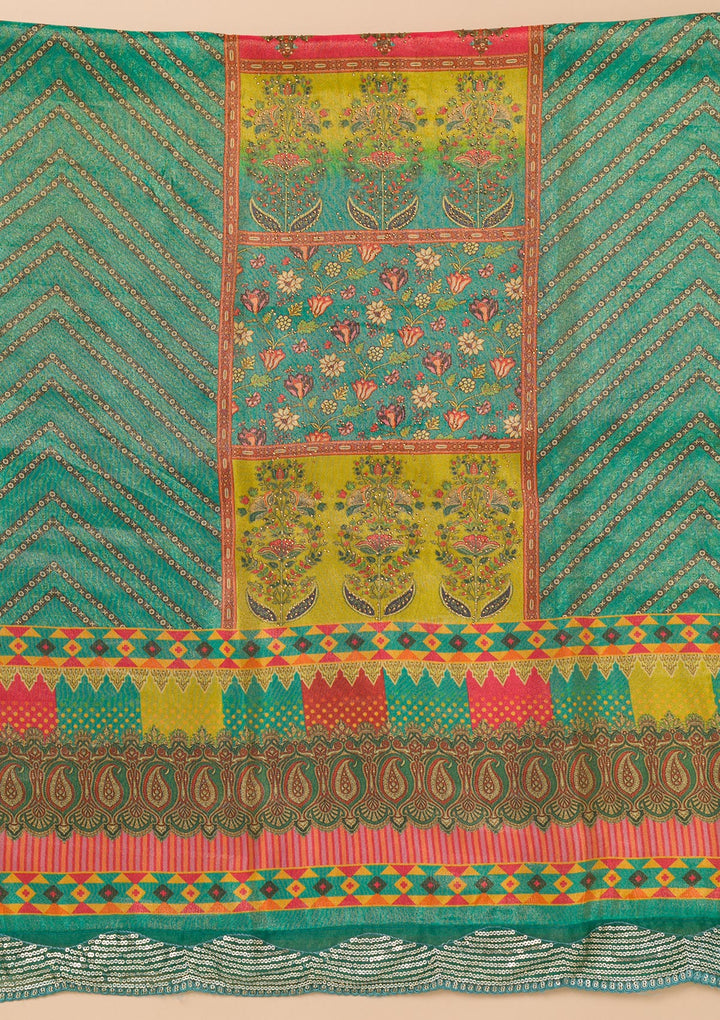 Rama Green Printed Tissue Unstitched Salwar Suit