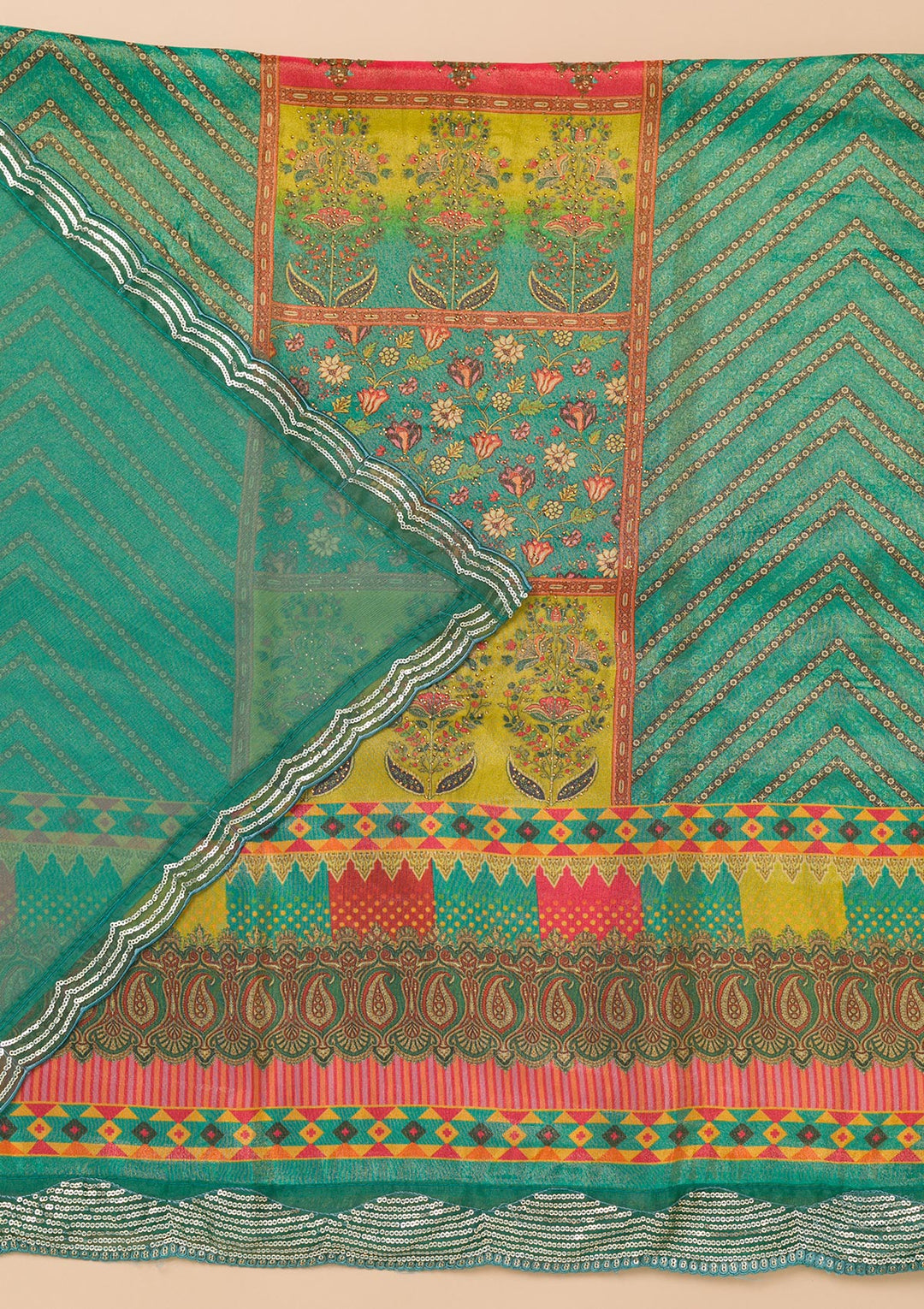 Rama Green Printed Tissue Unstitched Salwar Suit
