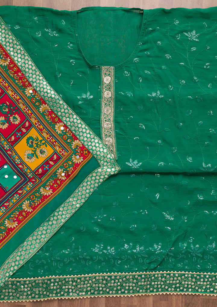 Rama Green Sequins Tissue Unstitched Salwar Suit