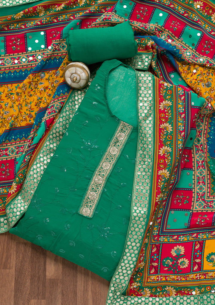 Rama Green Sequins Tissue Unstitched Salwar Suit