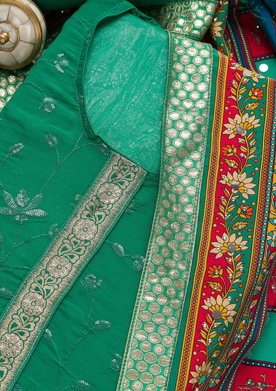 Rama Green Sequins Tissue Unstitched Salwar Suit