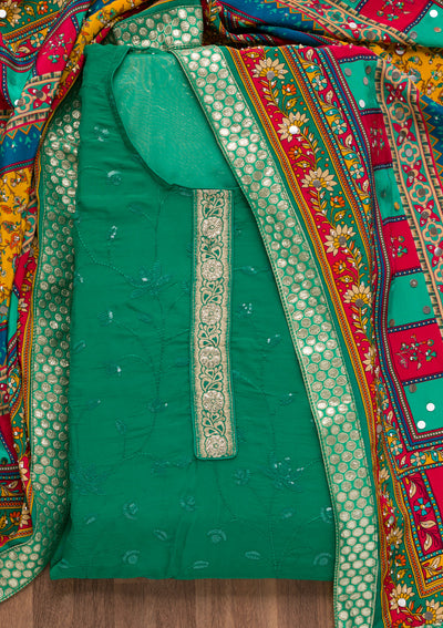 Rama Green Sequins Tissue Unstitched Salwar Suit