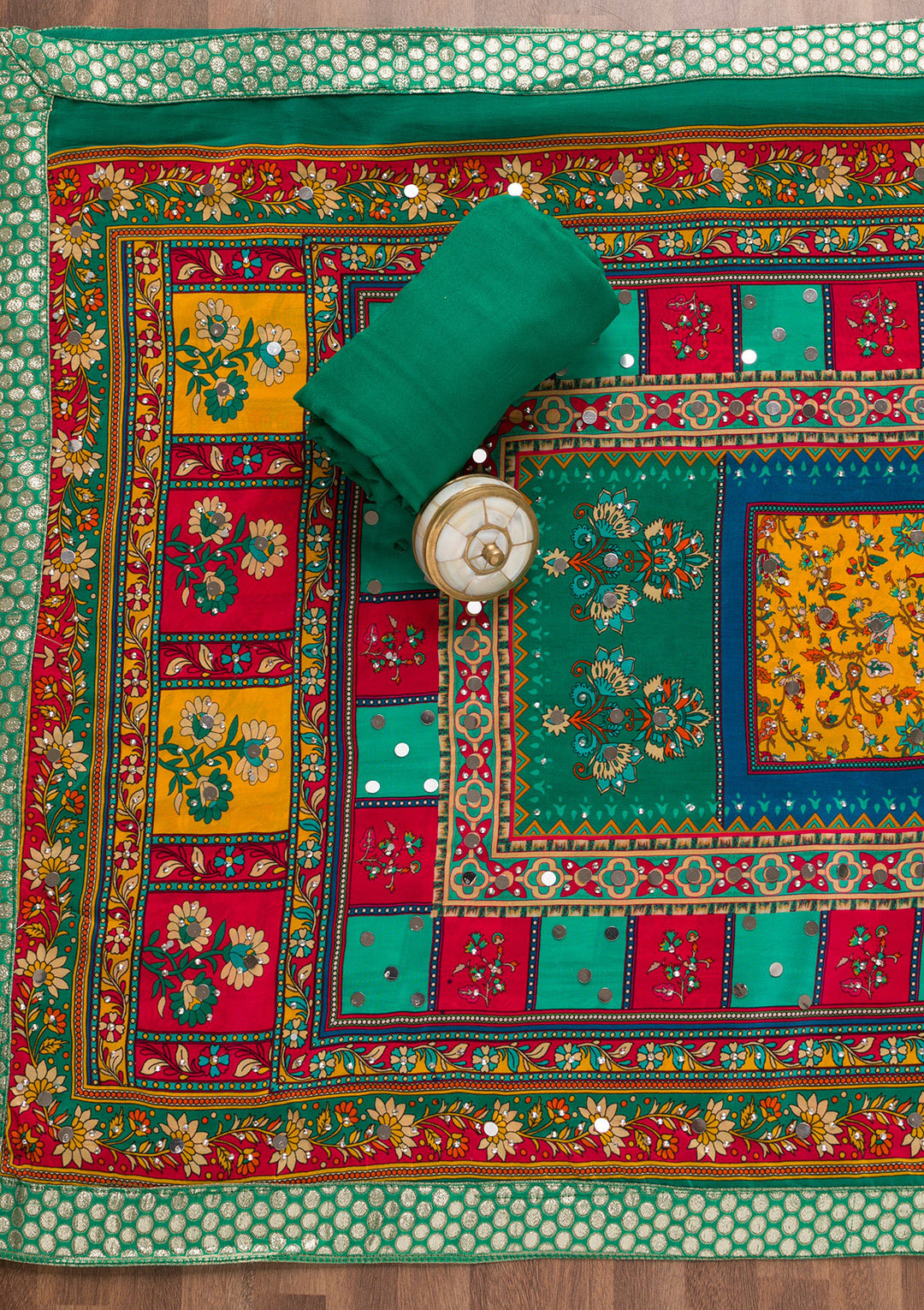 Rama Green Sequins Tissue Unstitched Salwar Suit