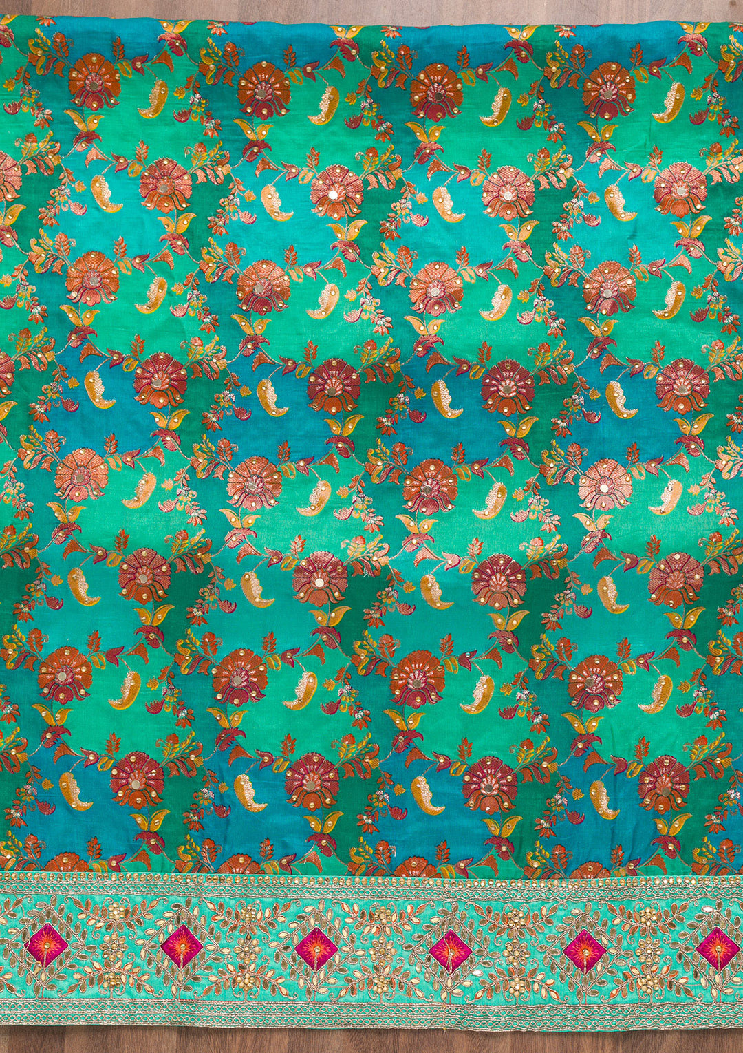 Rama Green Stonework Banarasi Silk Unstitched Salwar Suit