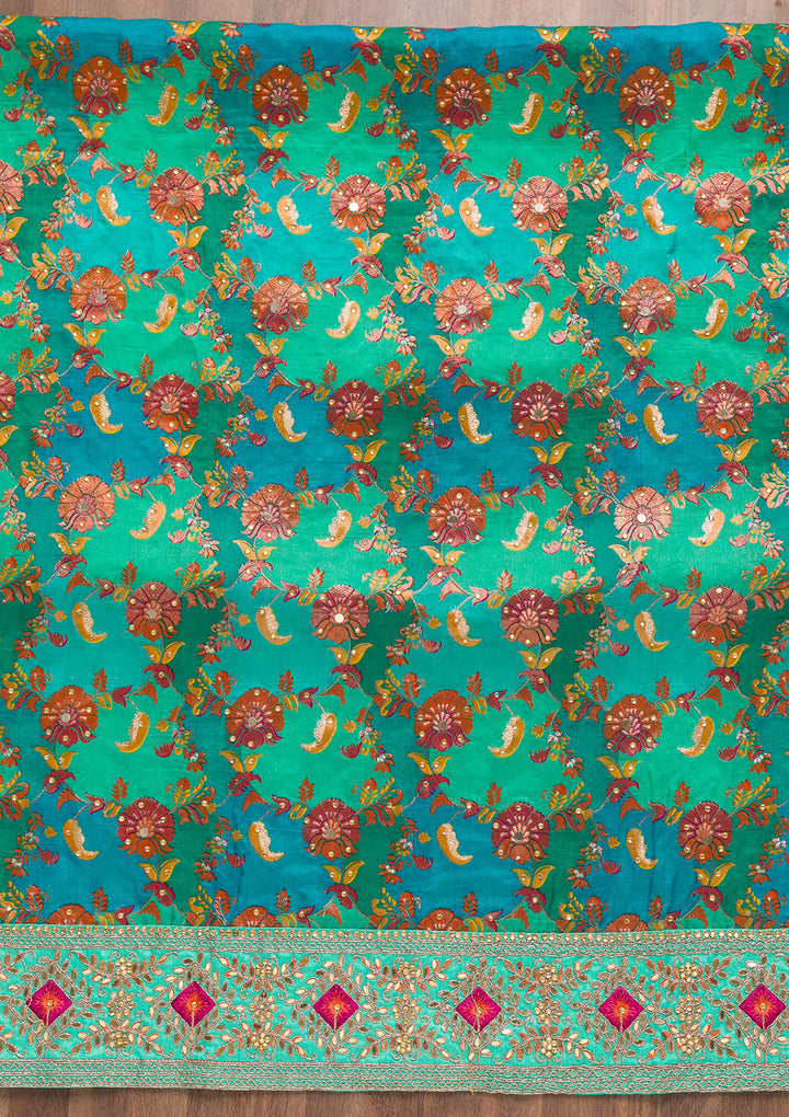 Rama Green Stonework Banarasi Silk Unstitched Salwar Suit