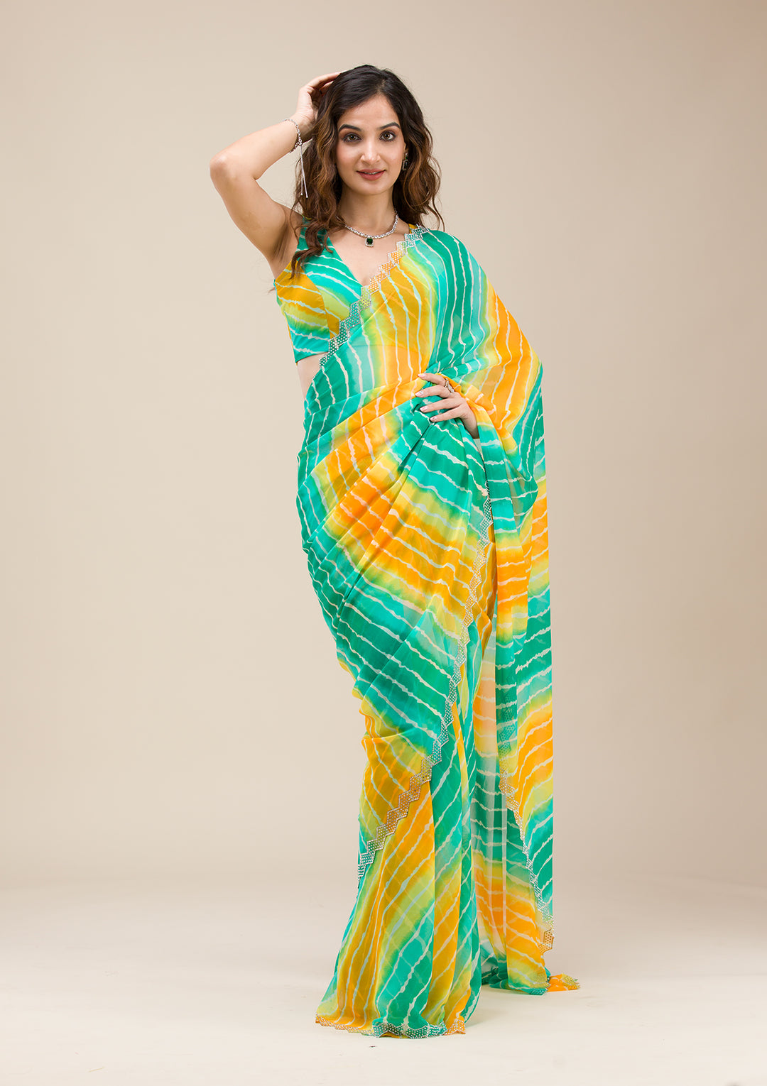 Rama Green Stonework Georgette Saree