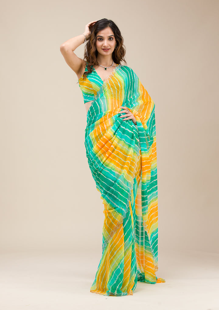 Rama Green Stonework Georgette Saree