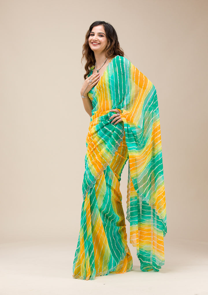 Rama Green Stonework Georgette Saree