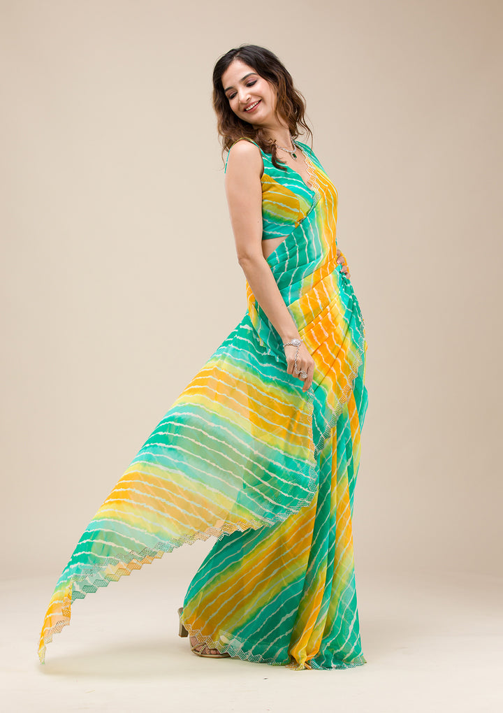 Rama Green Stonework Georgette Saree