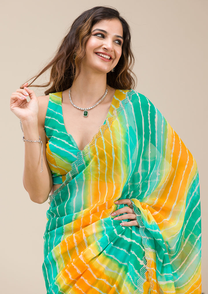 Rama Green Stonework Georgette Saree