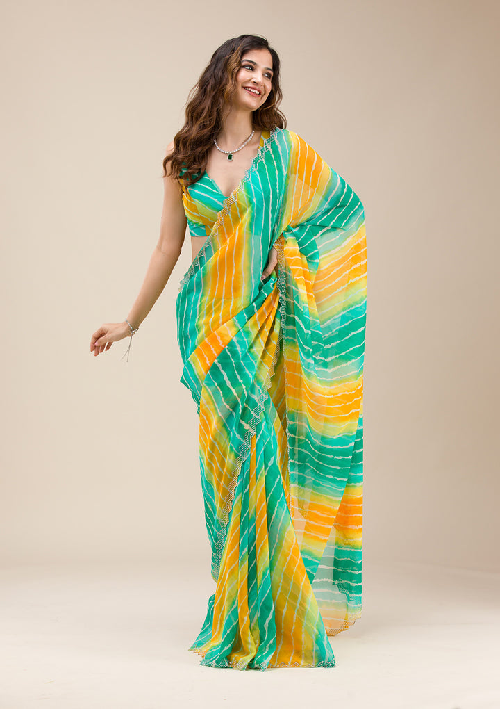 Rama Green Stonework Georgette Saree