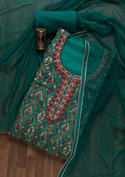 Rama Green Stonework Tissue Unstitched Salwar Suit