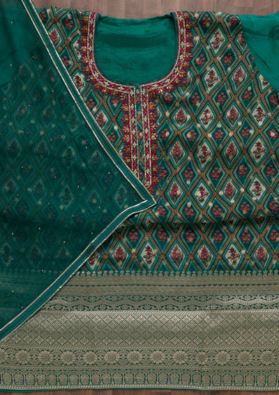 Rama Green Stonework Tissue Unstitched Salwar Suit