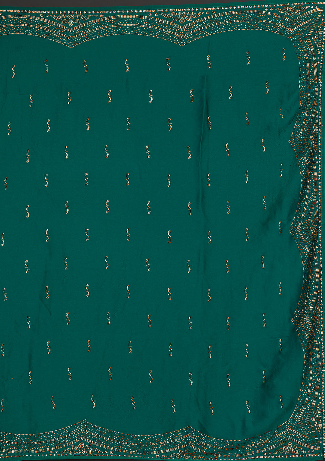 Rama Green Swarovski Satin Saree
