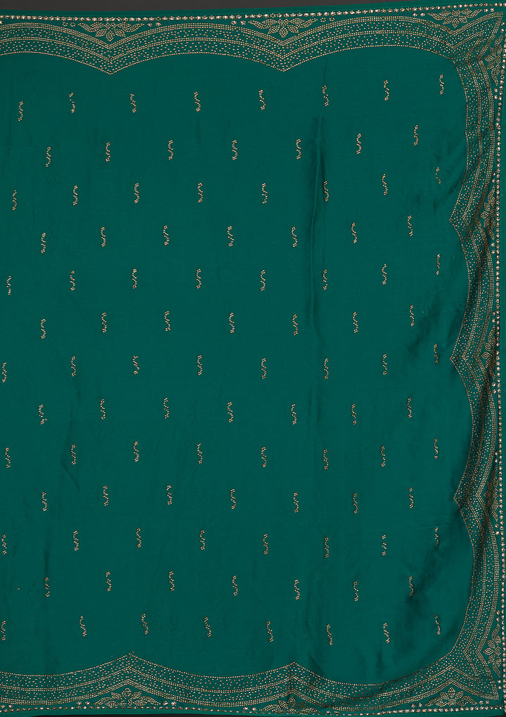 Rama Green Swarovski Satin Saree