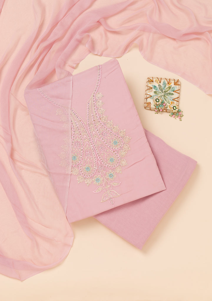 Lavender Threadwork Organza Unstitched Salwar Suit