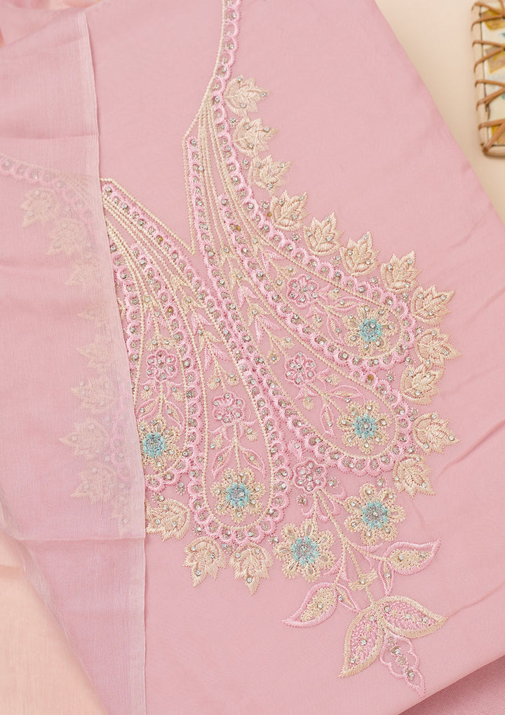 Lavender Threadwork Organza Unstitched Salwar Suit