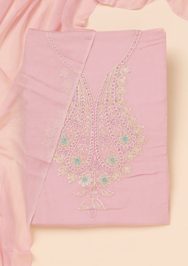 Lavender Threadwork Organza Unstitched Salwar Suit