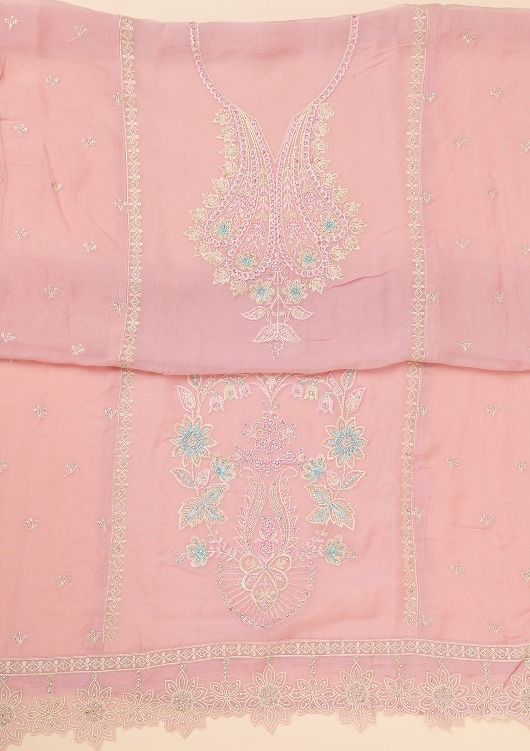 Lavender Threadwork Organza Unstitched Salwar Suit