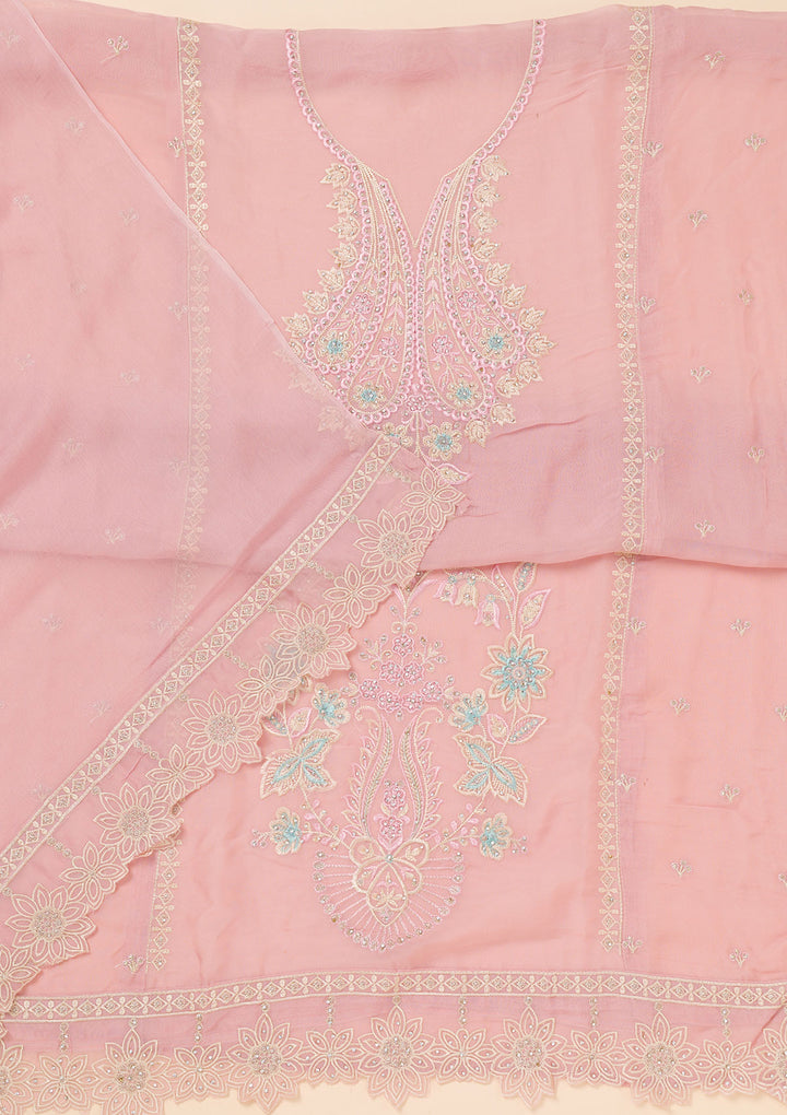 Lavender Threadwork Organza Unstitched Salwar Suit