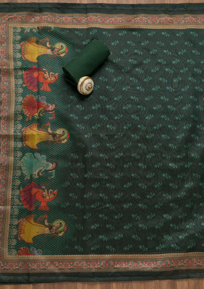 Rama Green Threadwork Chanderi Unstitched Salwar Suit