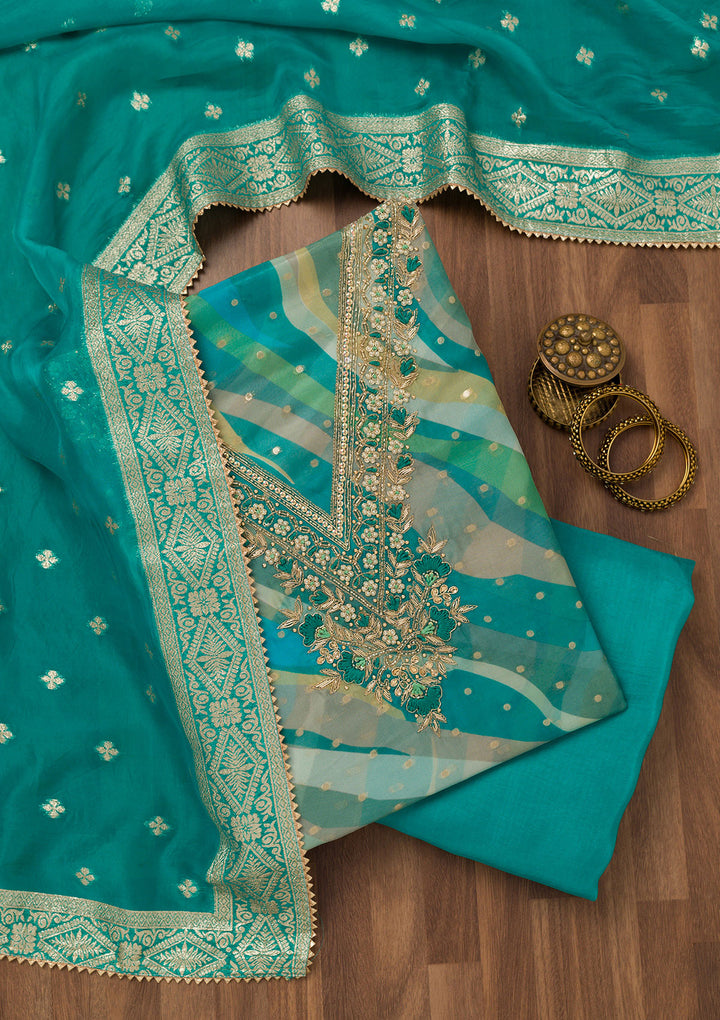 Rama Green Threadwork Chiffon Unstitched Salwar Suit