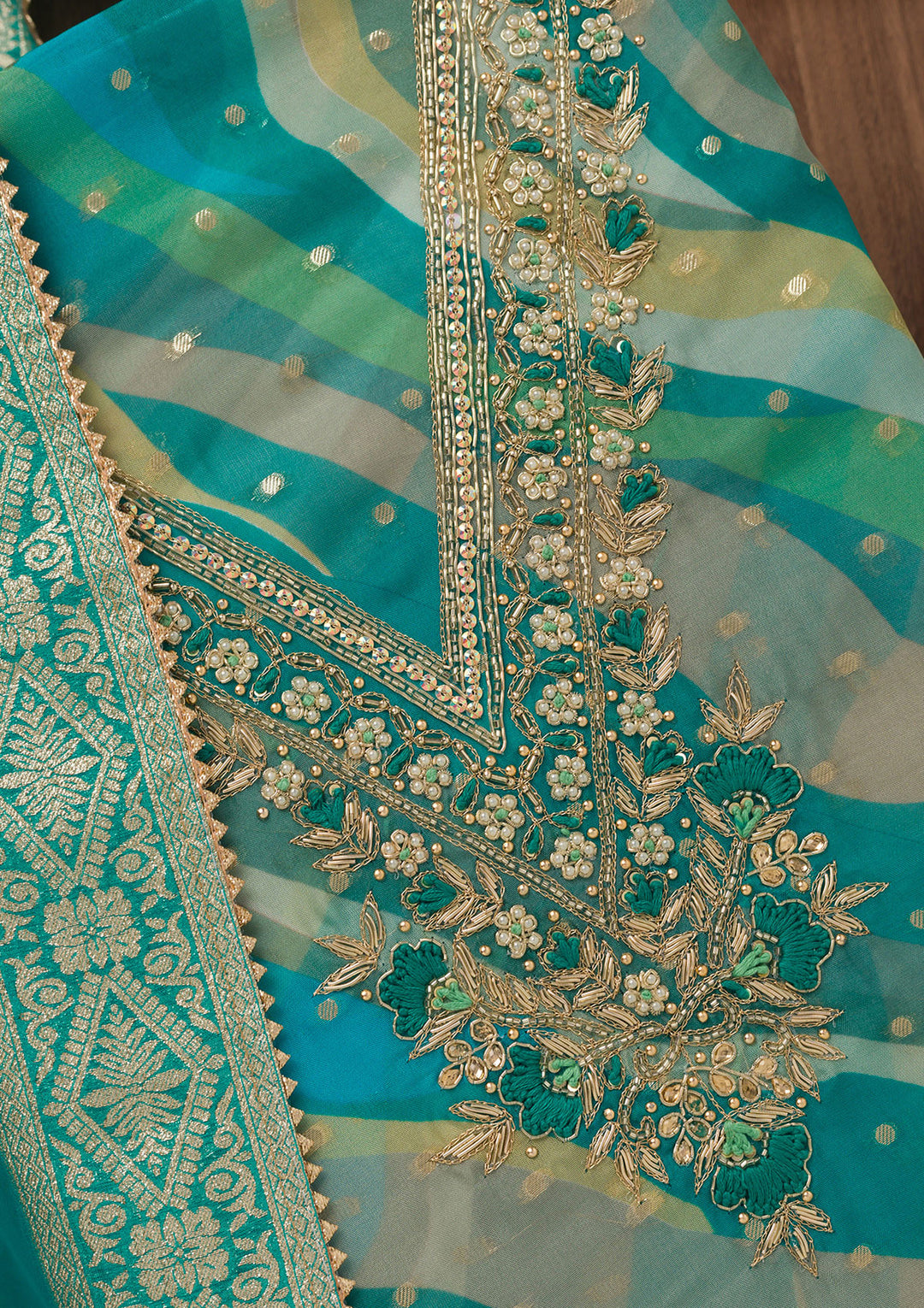 Rama Green Threadwork Chiffon Unstitched Salwar Suit