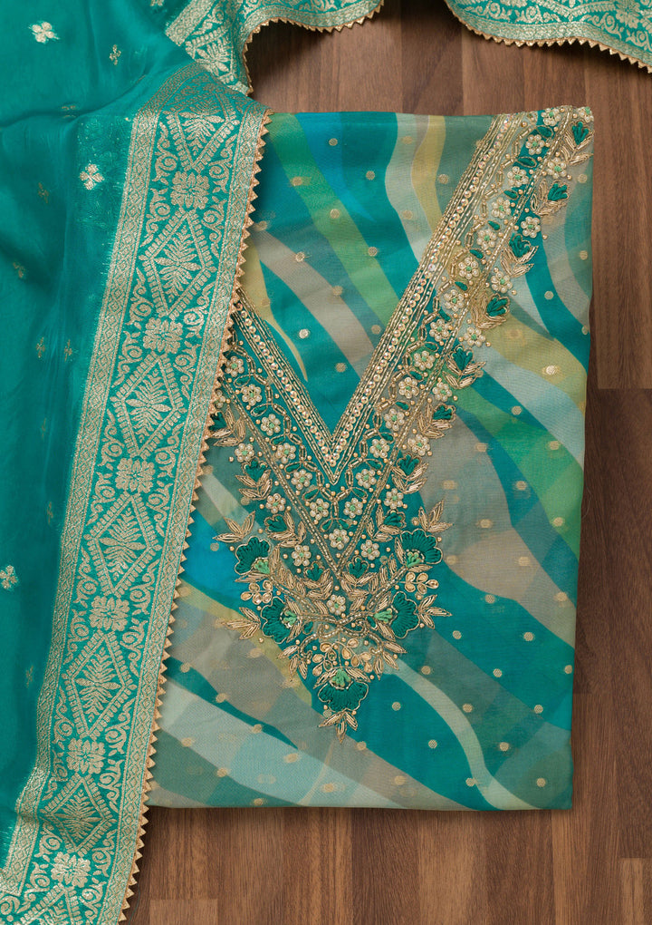 Rama Green Threadwork Chiffon Unstitched Salwar Suit