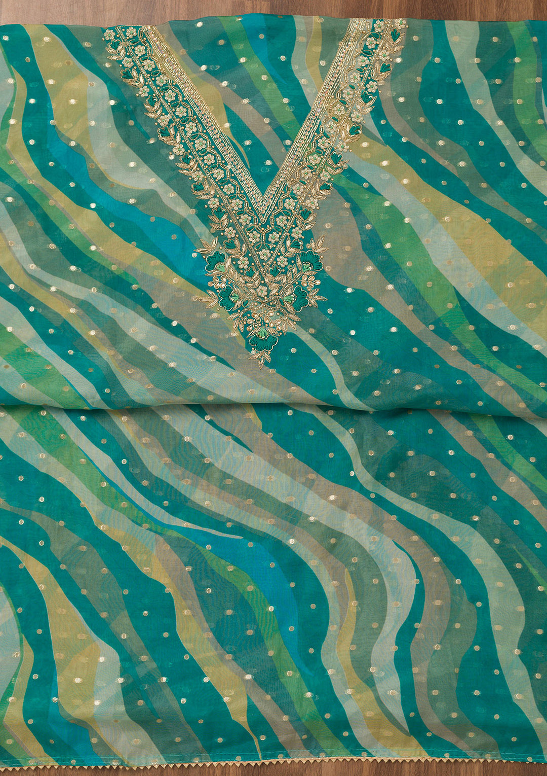 Rama Green Threadwork Chiffon Unstitched Salwar Suit
