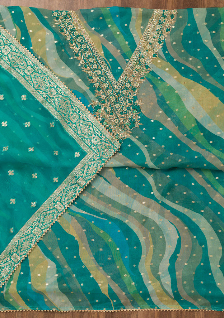 Rama Green Threadwork Chiffon Unstitched Salwar Suit