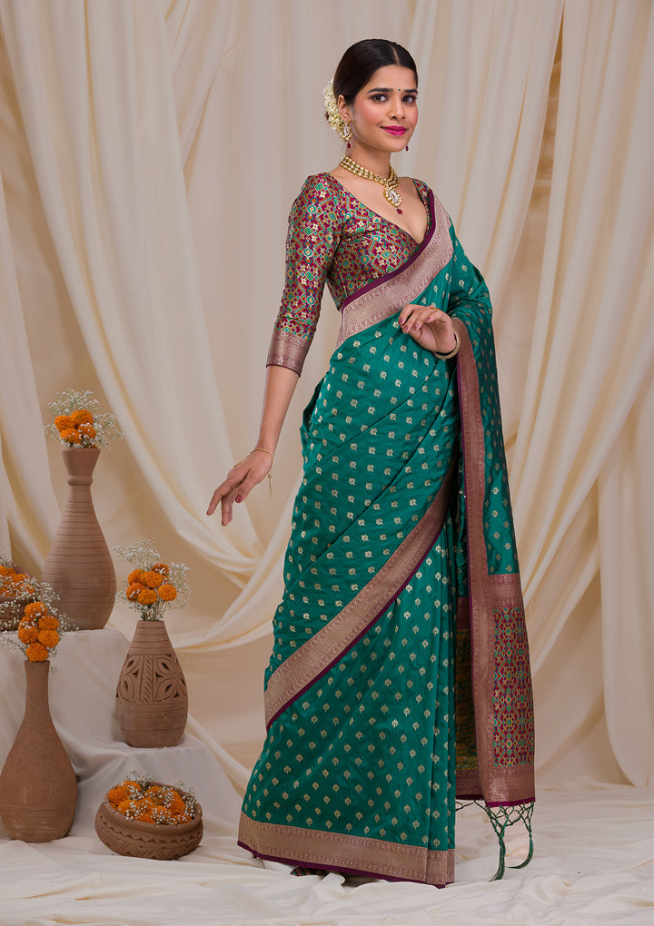 Rama Green Zariwork Banarasi Silk Saree