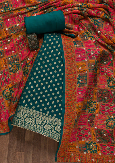 Rama Green Zariwork Banarasi Unstitched Salwar Suit