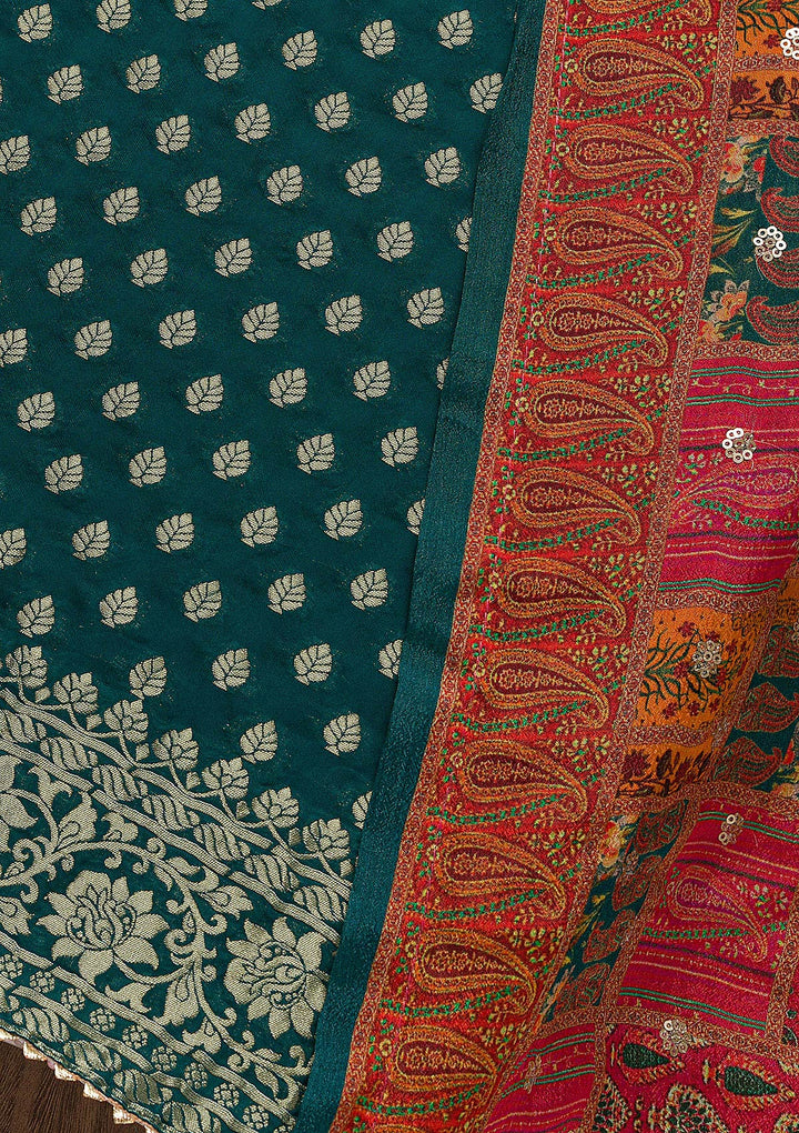 Rama Green Zariwork Banarasi Unstitched Salwar Suit